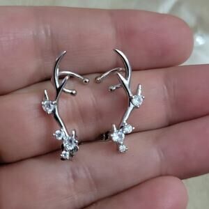 Crystal antler huggie post earrings